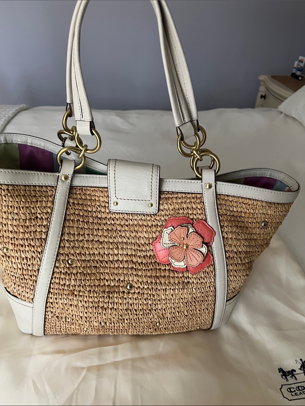 COACH Hamptons Weekend Straw Applique Tote Style 19347 - Picture 2 of 16